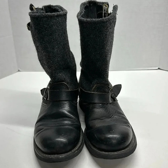 Frye Veronica Charcoal Engineer Wool Leather Moto Low Heeled Boots Gray Size 10 - Picture 7 of 11